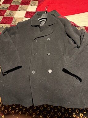Kenneth Cole Reaction Black Double-Breasted Wool Pea Coat XXL